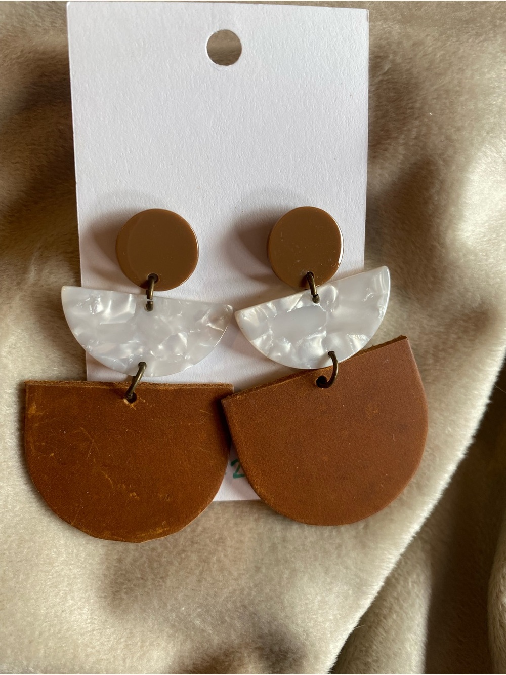 Brown Leather and Mother of Pearl Drop Earrings - Women Accessories